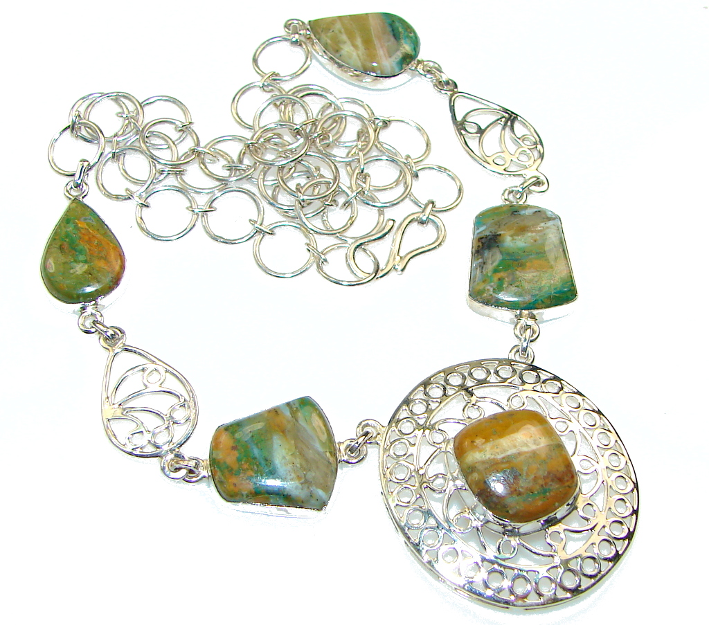 Delicate Design Of Ocean Jasper Sterling Silver necklace