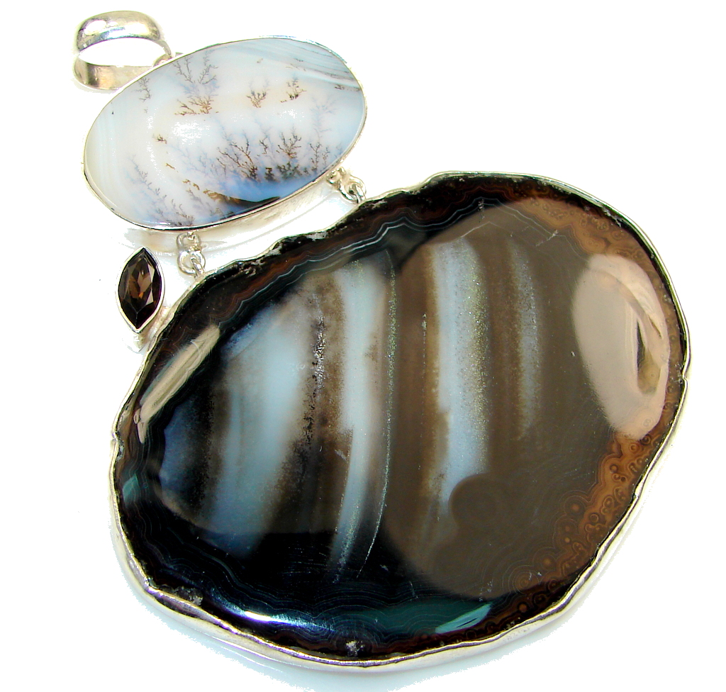 Huge! Fashion Brown Agate Sterling Silver Pendant