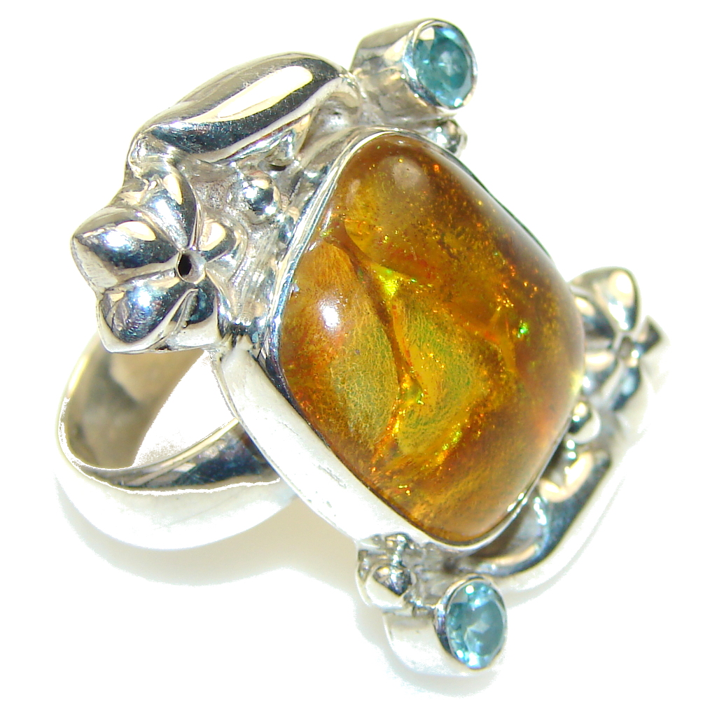 Mystic Orange! Dichroic Glass Sterling Silver ring s. 7