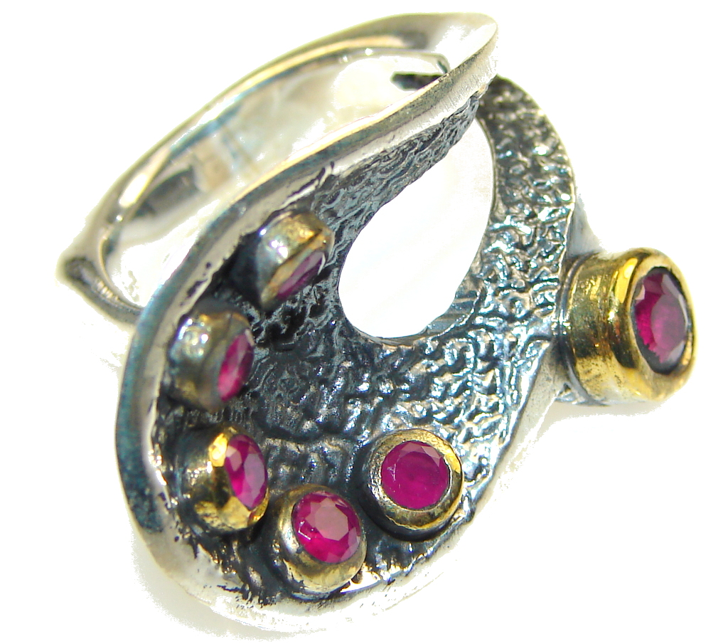 Amazing Turkish! Red Ruby Sterling Silver, 18ct gold plated ring s.7 1/2