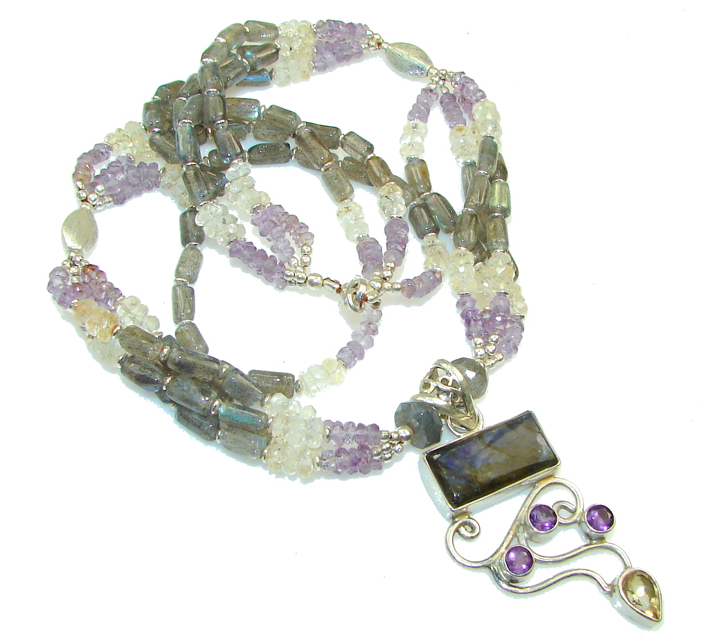 Fashion Design!! Blue Fire Labradorite Sterling Silver necklace