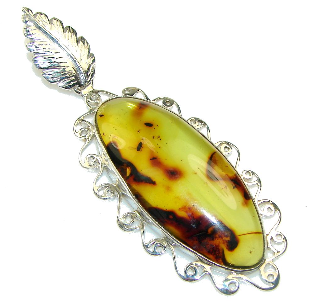 Big! Stylish! Polish Amber Sterling Silver Pendant