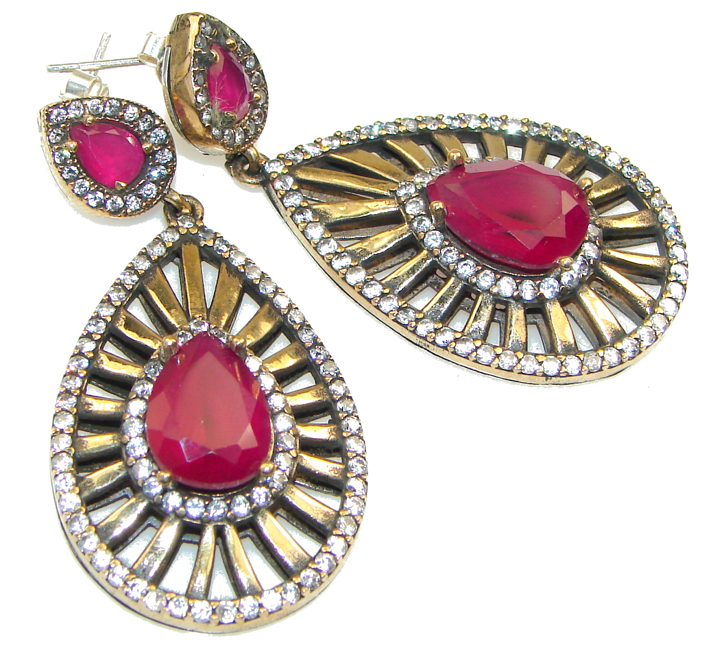 Large! Gorgeous Pink Ruby Sterling Silver earrings