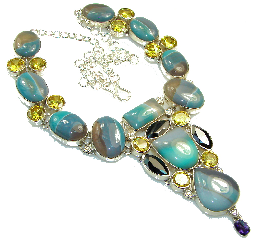 Beautiful Design!! Botswana Agate Sterling Silver necklace