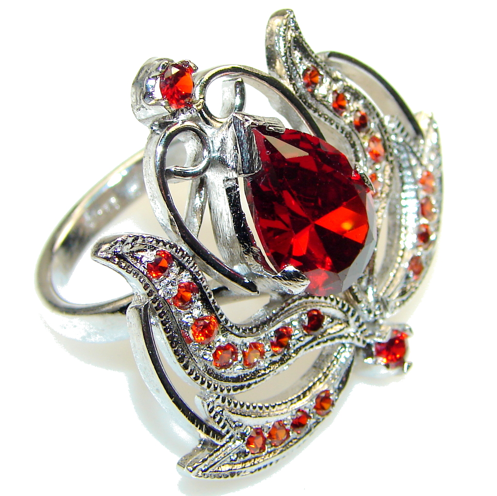 Big! Secret Red Garnet Quartz Sterling Silver Ring s. 8 1/4
