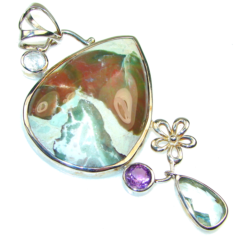 Big! Beautiful Ocean Jasper Sterling Silver Pendant