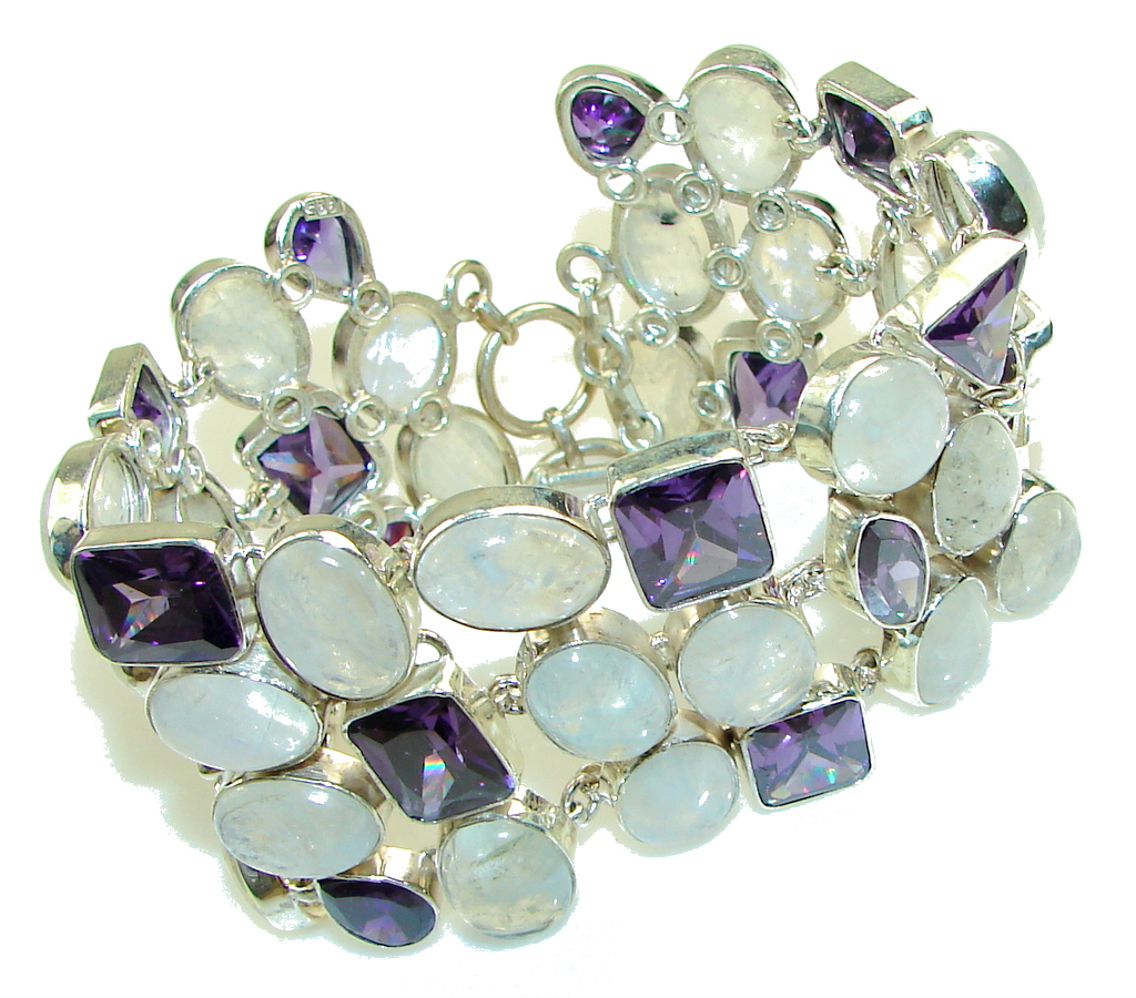 Large! Love Winter Fire Moonstone Sterling Silver Bracelet