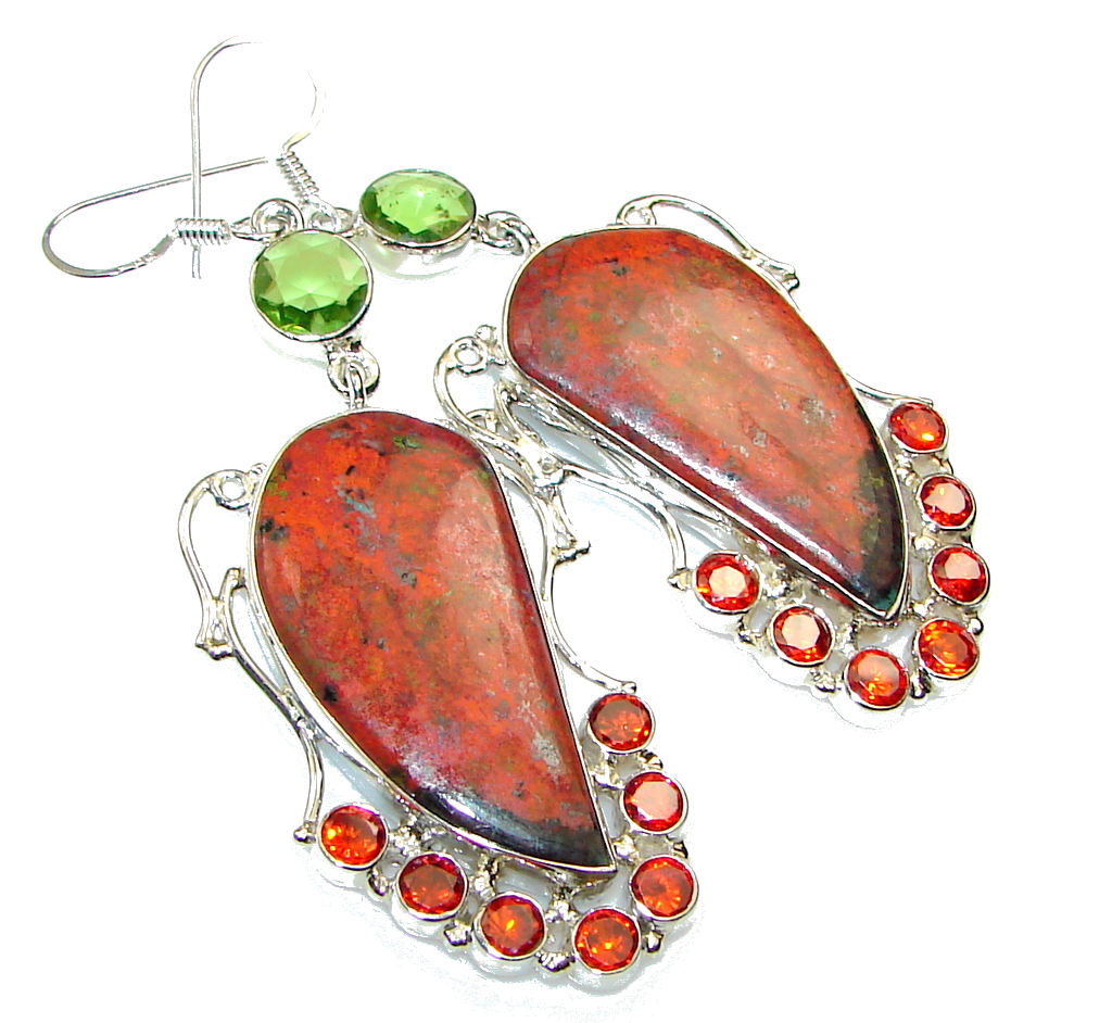 Excellent!! Red Sonora Jasper Sterling Silver Earrings