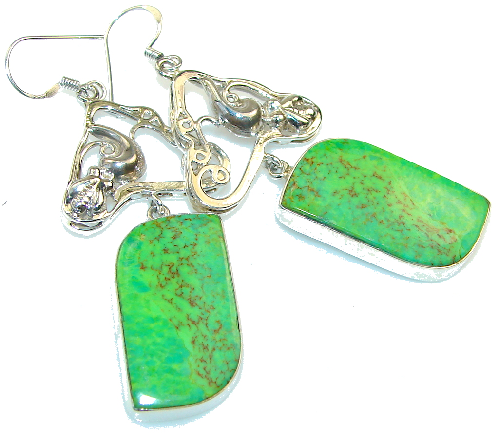 Fresh!! Green Turquoise Sterling Silver earrings