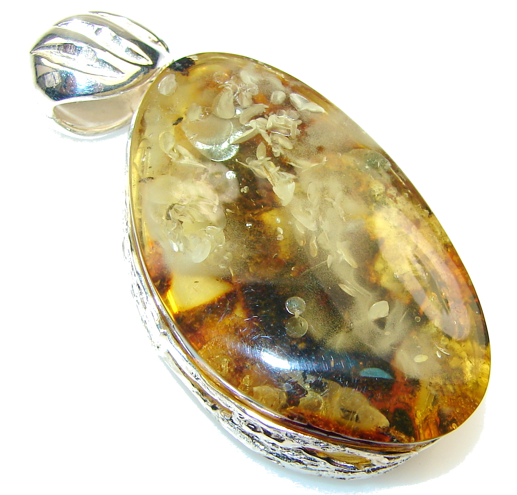 New Fashion!! Brown Polish Amber Sterling Silver Pendant