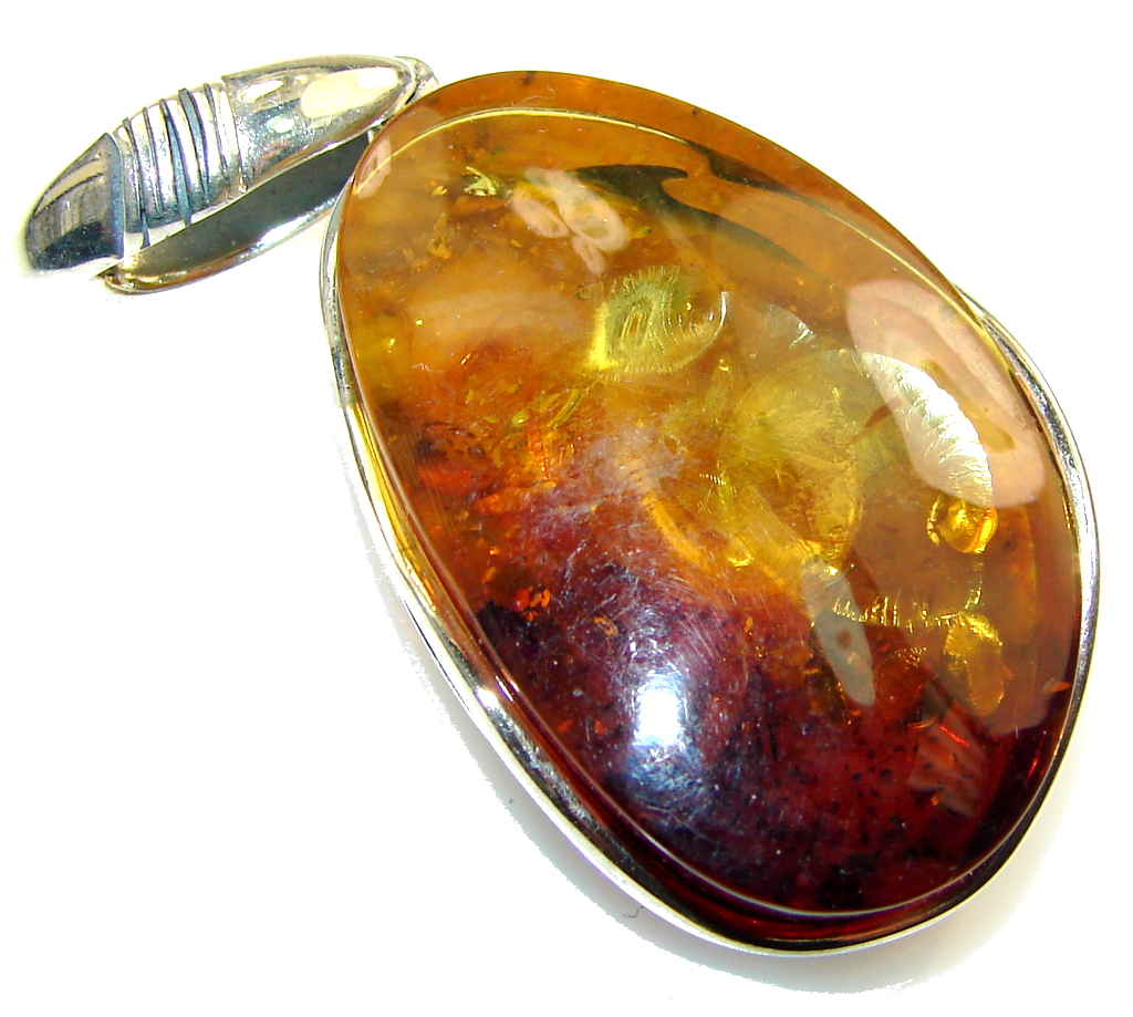 Natural! Brown Polish Amber Sterling Silver Pendant