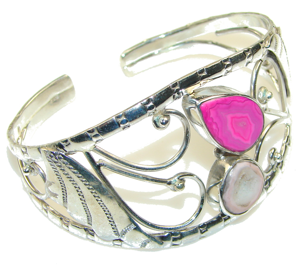 Pale Beauty!! Pink Agate Sterling Silver Bracelet / Cuff