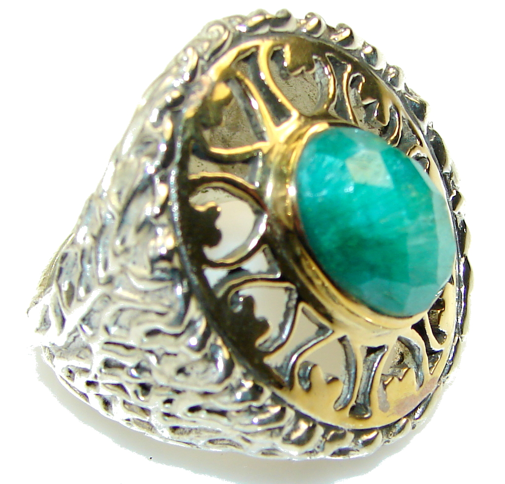 Big! Celebrations Green Emerald, Gold Plated Sterling Silver ring s. 8 1/4