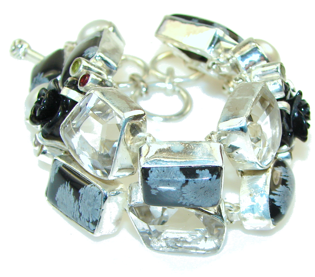 Unusual Style!! Black Obsidian Sterling Silver Bracelet