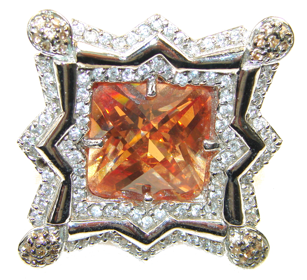 Large! New Fashion Of Golden Topaz Sterling Silver Ring s. 6 1/4