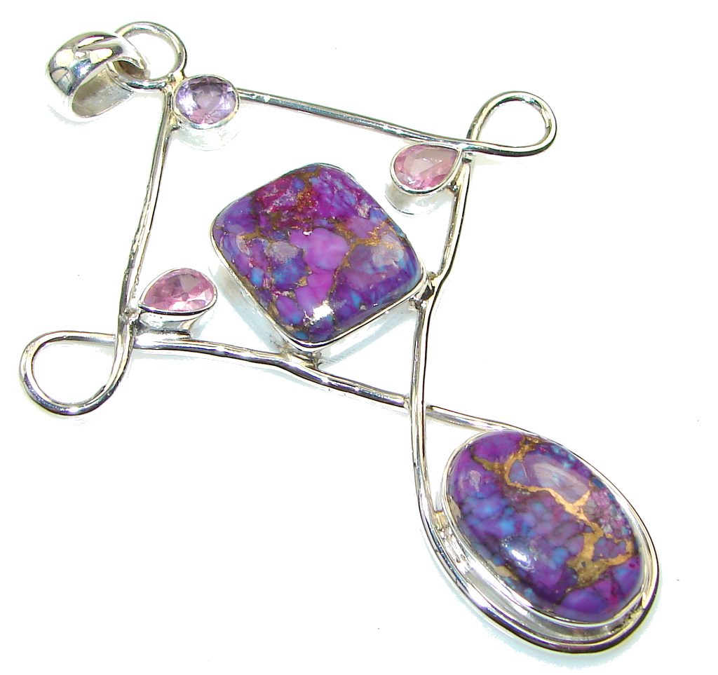 Big! Stylish Purple Copper Turquoise Sterling Silver Pendant