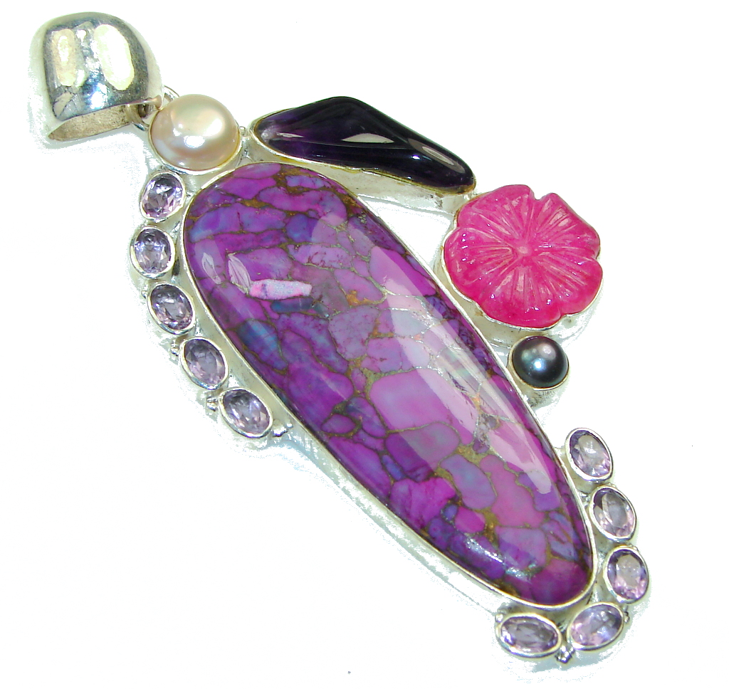 Big! Excellent Purple Copper Turquoise Sterling Silver Pendant