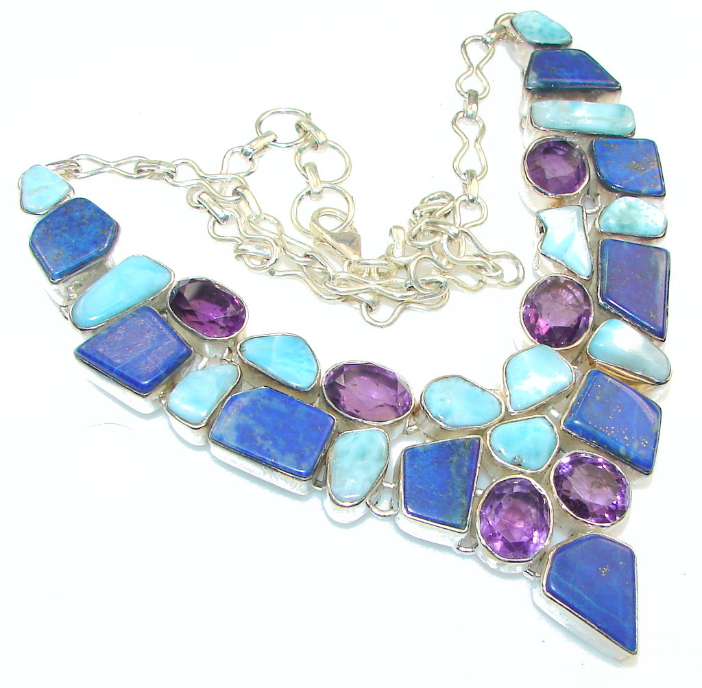 Excellent Blue Lapis Lazuli Sterling Silver Necklace