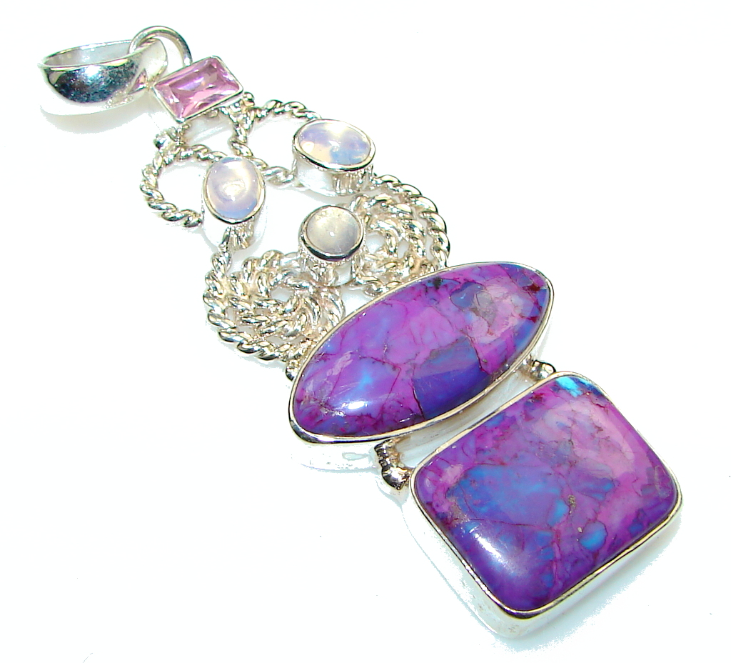 Big! Stylish Purple Turquoise Sterling Silver Pendant