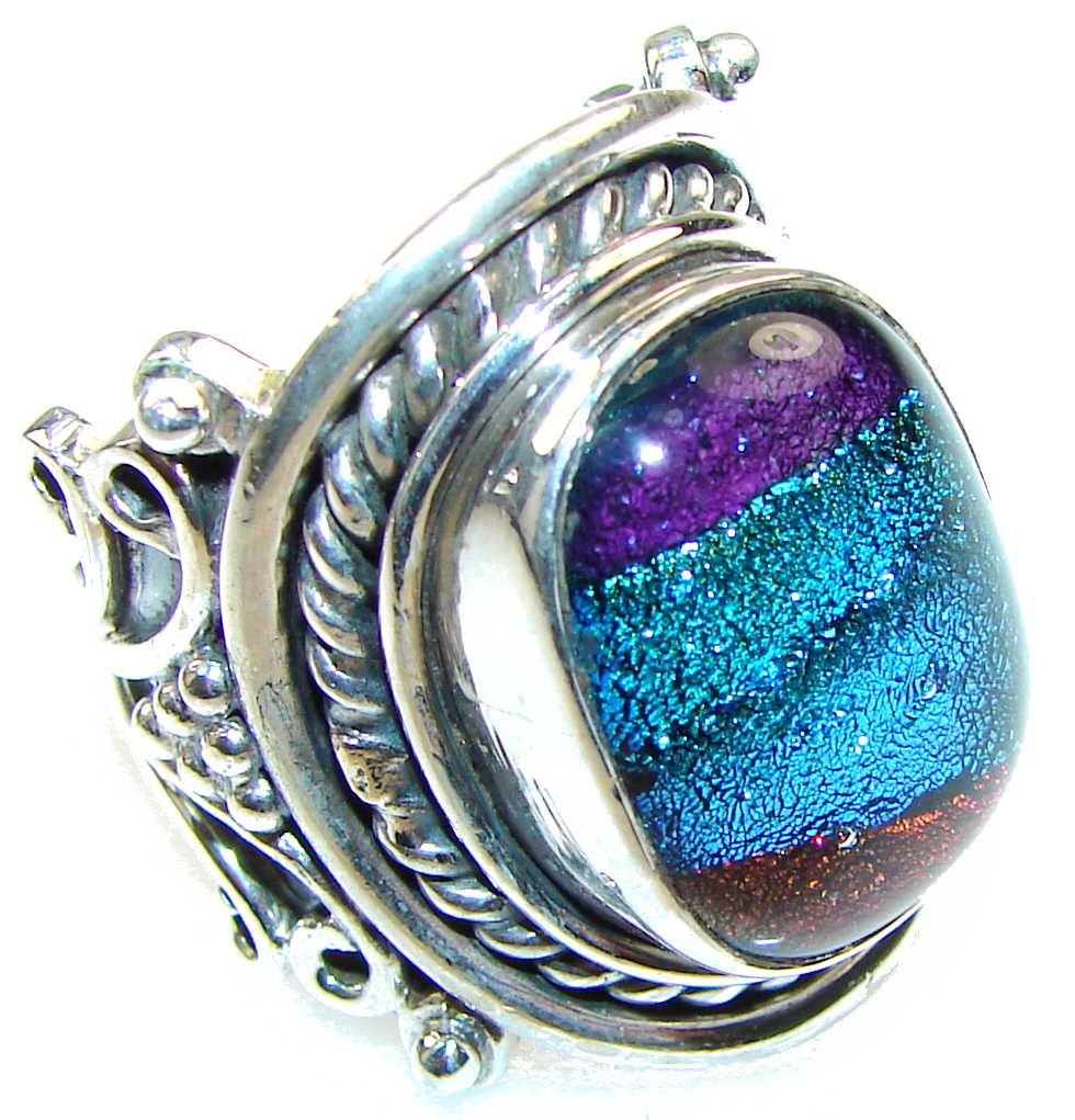Special Moment! Dichroic Glass Sterling Silver ring s. 8