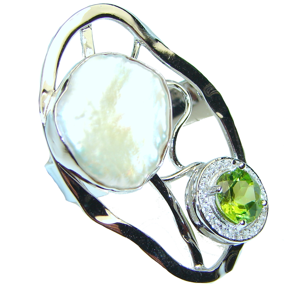 Exclusive!! Green Peridot Sterling Silver Ring s. 8 - Adjustable