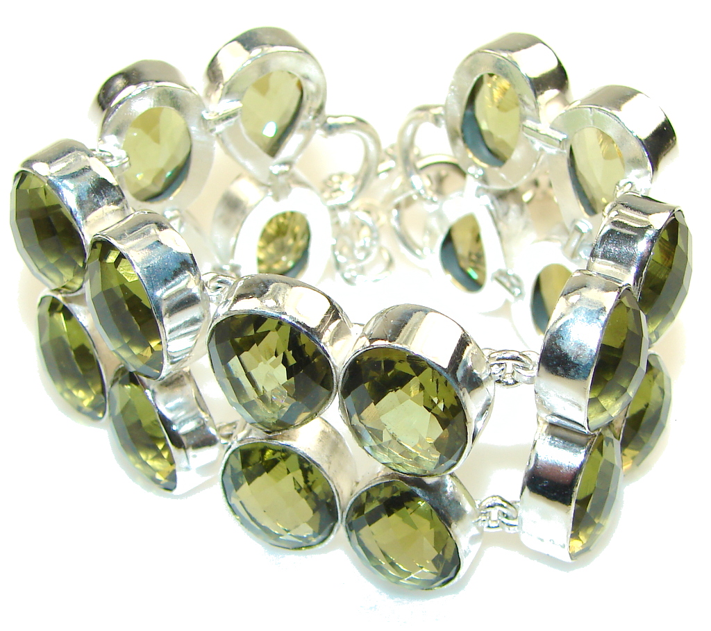 Created Green Lime Citrine Sterling Silver Bracelet
