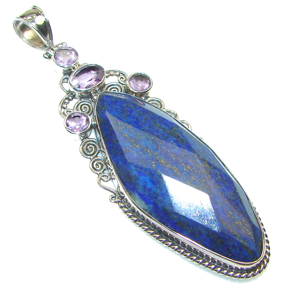 Big! Fantastic!! Blue Lapis Lazuli Sterling Silver Pendant