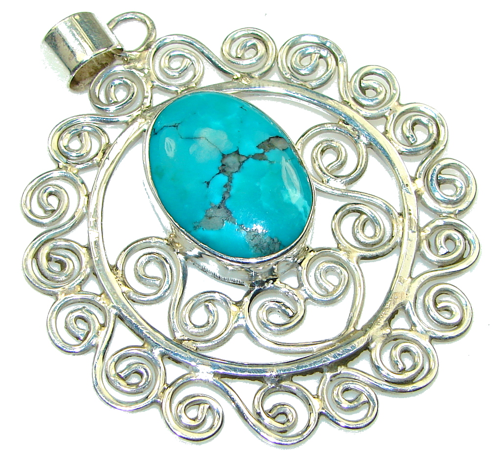 Large! Fabulous Blue Turquoise Sterling Silver Pendant