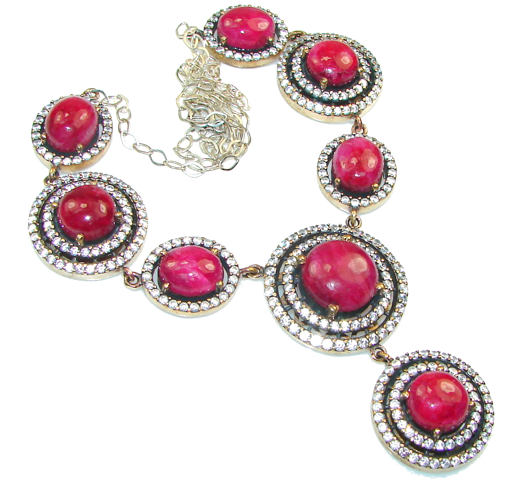 Incredible Design!! Pink Ruby, Gold Plated Sterling Silver necklace