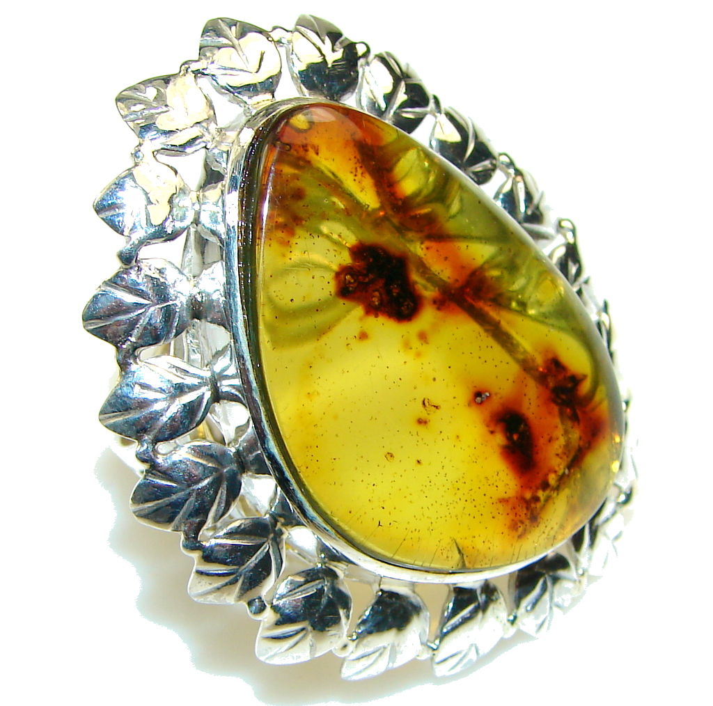 Huge! Stunning Polish Amber Sterling Silver Ring s. 10