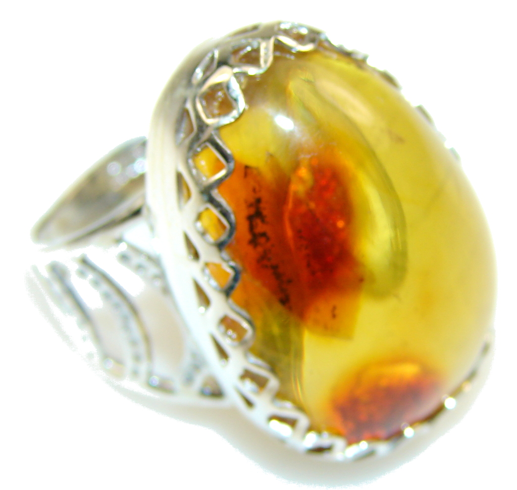 Secret!! Brown Polish Amber Sterling Silver Ring s. 9