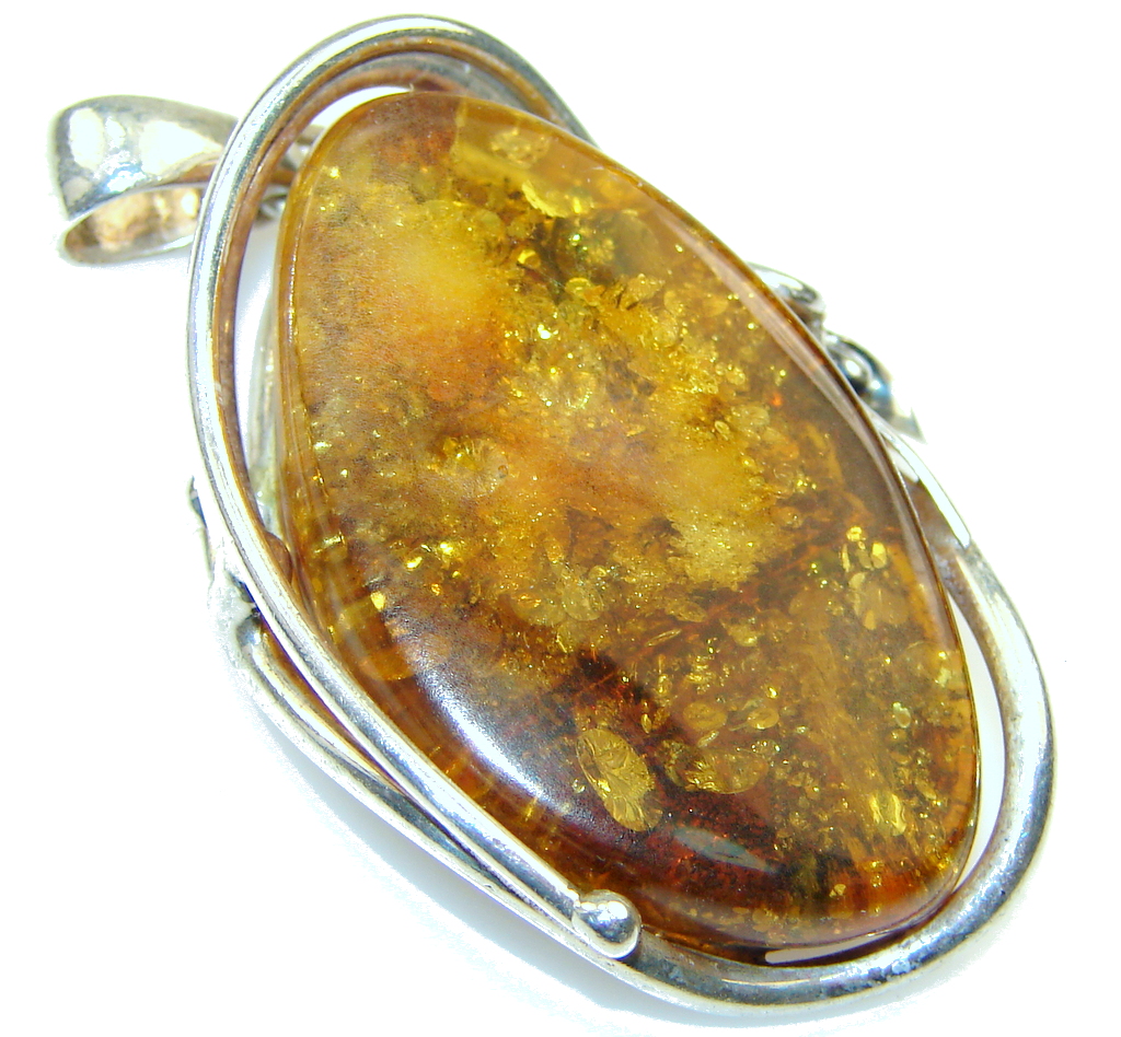 Awesome! Brown Polish Amber Sterling Silver Pendant
