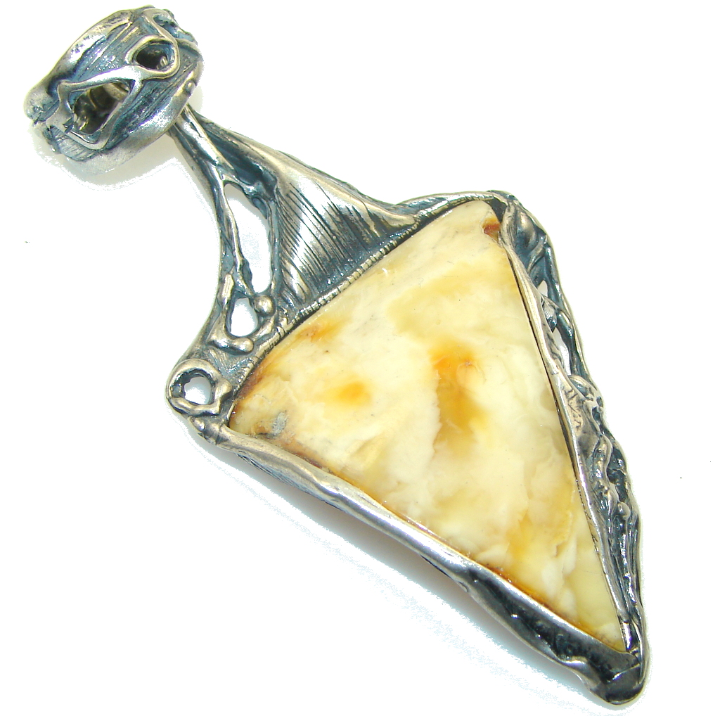 Large! Fashion Butterscotch Amber Sterling Silver Pendant