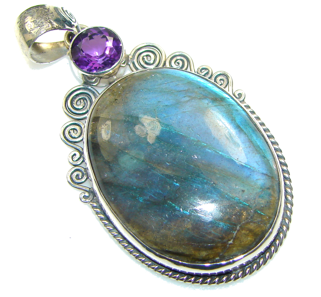 Secret!! Blue Fire Labradorite Sterling Silver Pendant