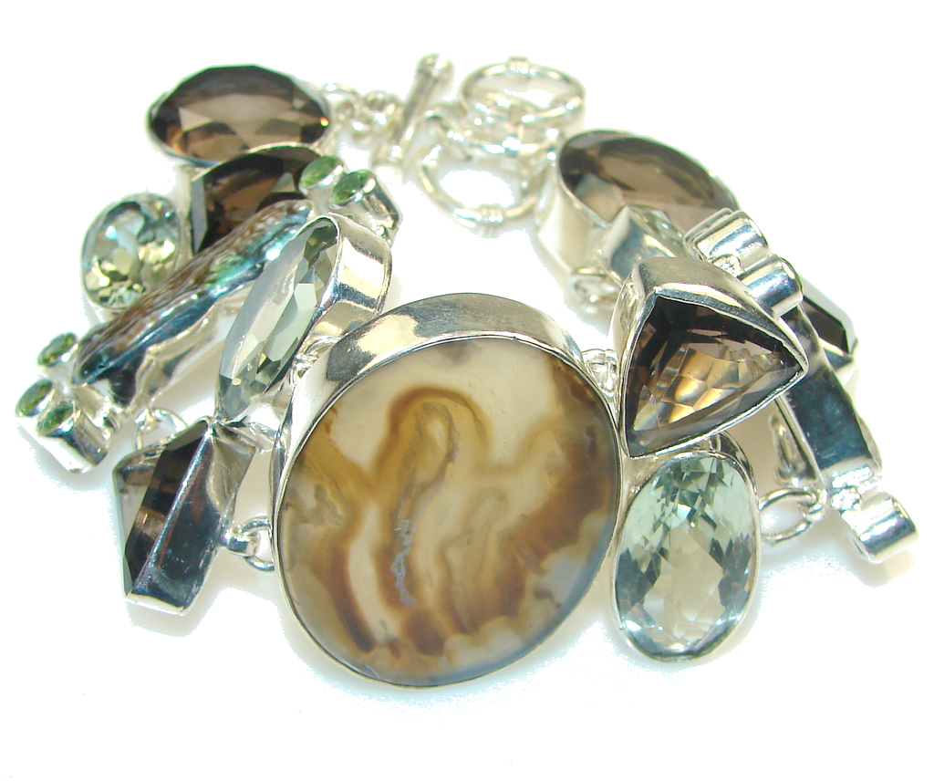 New Style!! Brown Agate Sterling Silver Bracelet