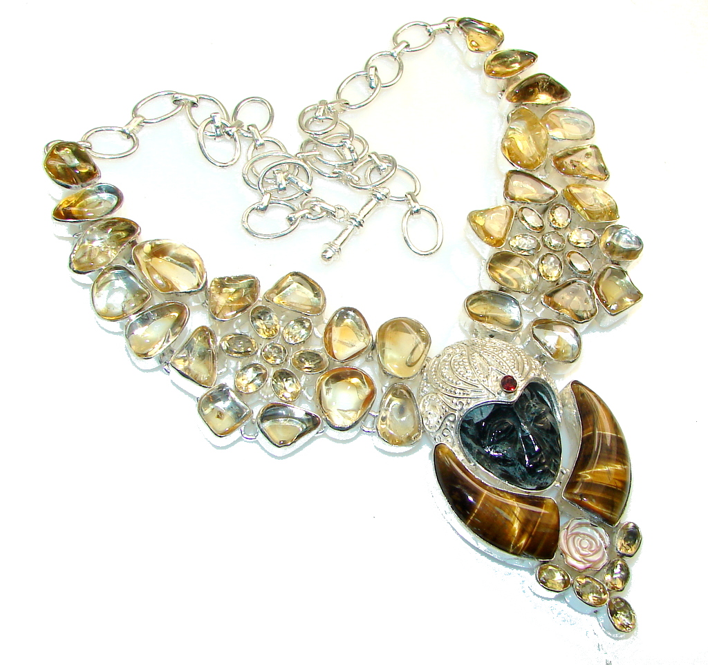 Fashion Design!! Yellow Citrine Sterling Silver Necklace