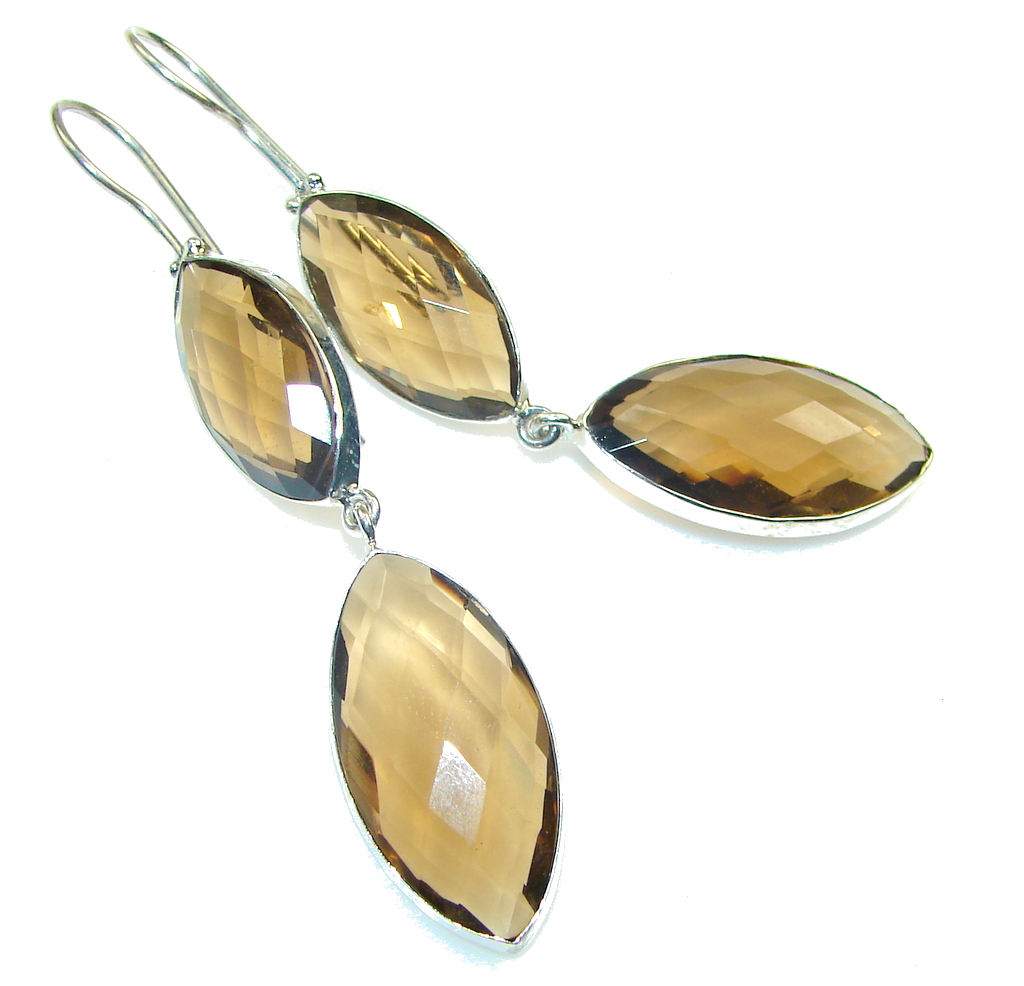 Amazing! Light Brown Smoky Topaz Sterling Silver earrings / Long