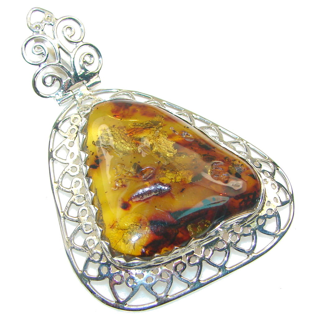 Big! Stunning Polish Amber Sterling Silver Pendant