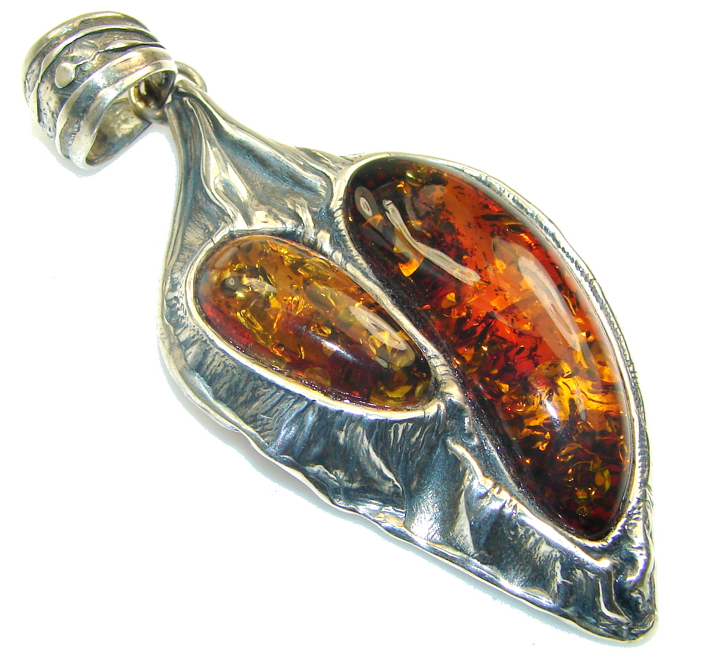 Big! Vintage Style! Amber Sterling Silver Pendant
