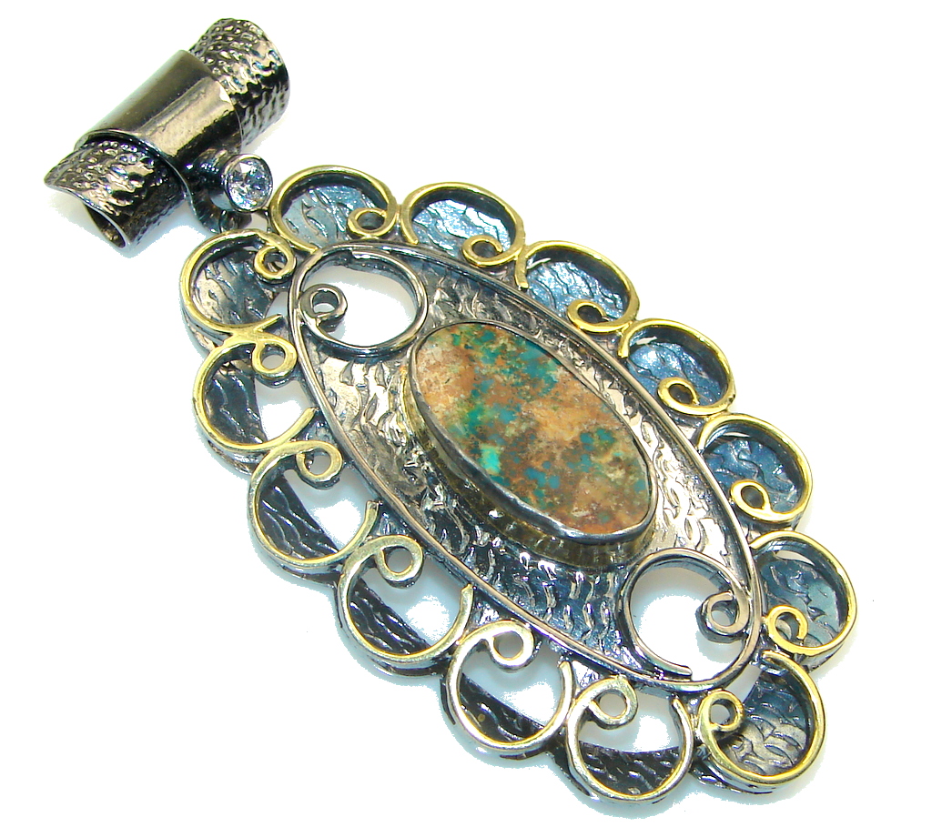 Vintage Style!! Circo Lake Turquoise, Rhodium Plated Sterling Silver Pendant