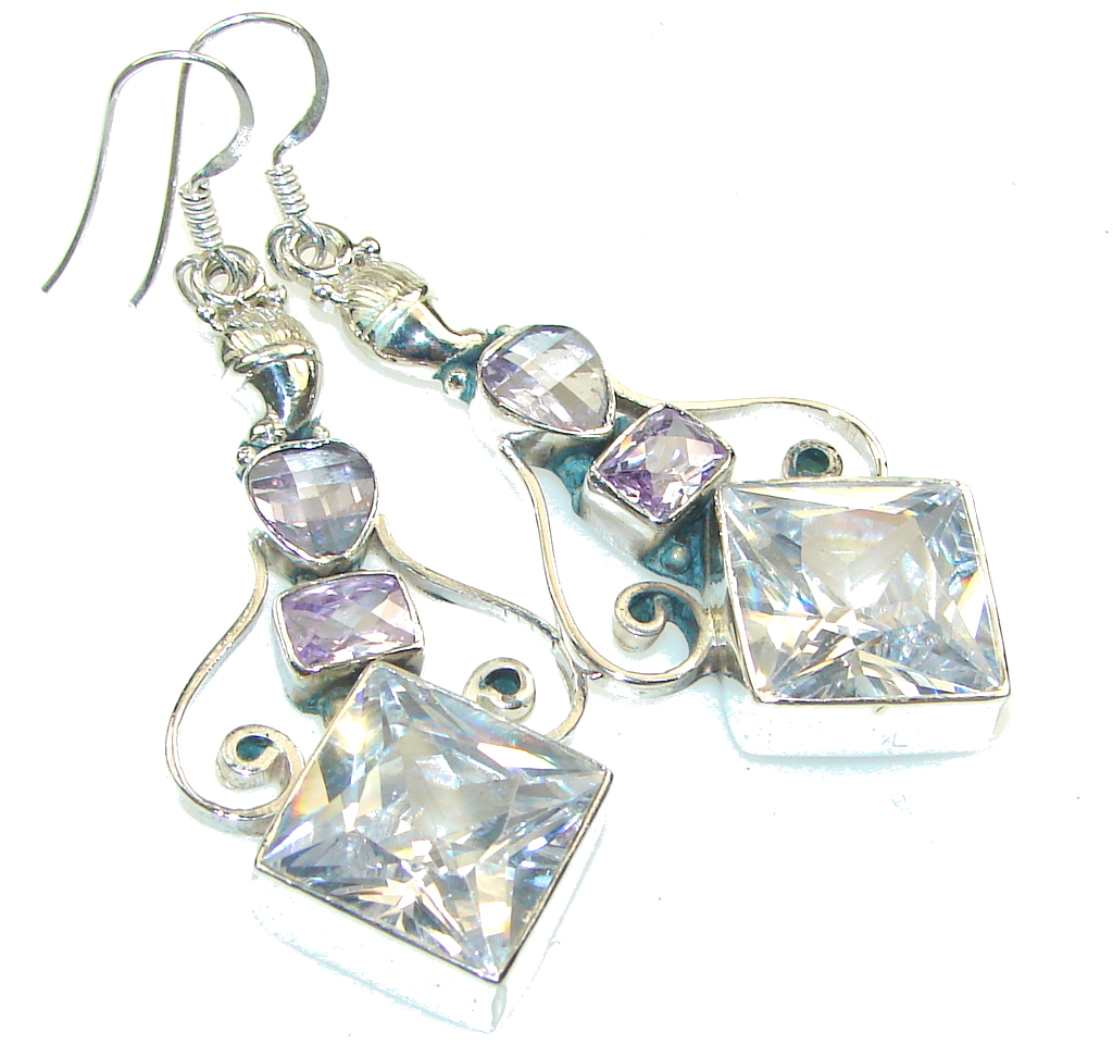 Big! Fabulous White Topaz Sterling Silver earrings