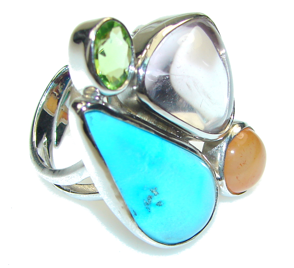 Sleeping Beauty Blue Turquoise Sterling Silver Ring s. 7 - Adjustable