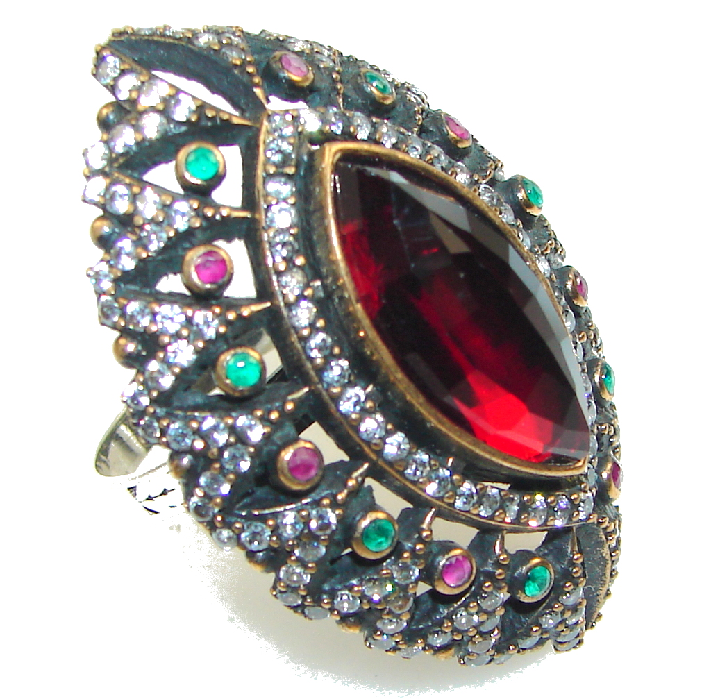 Big! True Love! Red Garnet Quartz Sterling Silver Ring s. 7