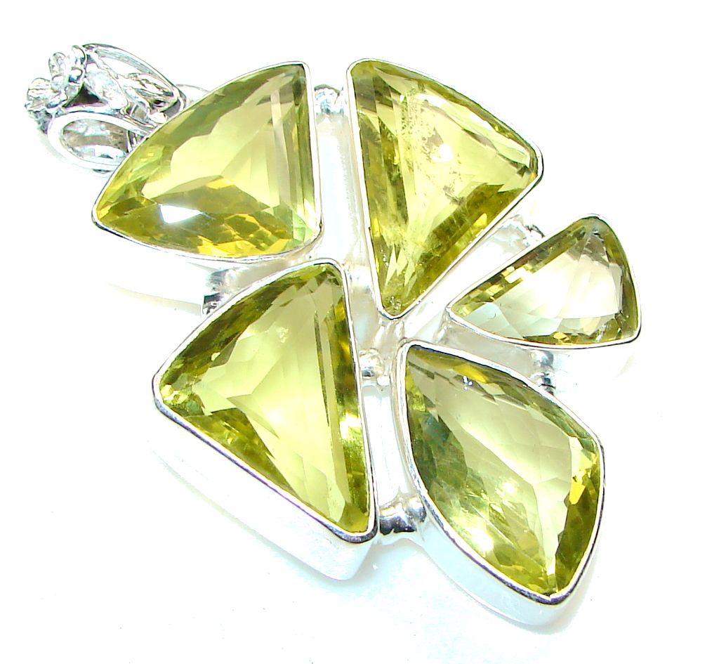 Big!! Summer Time!! Yellow Citrine Sterling Silver Pendant