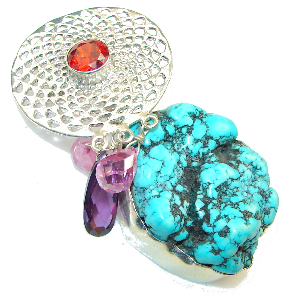 Big!! Classy Style! Blue Turquoise Sterling Silver Pendant