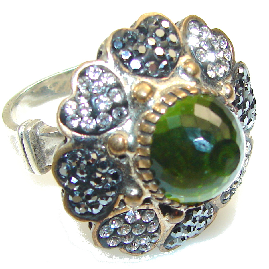 Awesome!! Green Peridot Quartz Sterling Silver Ring s. 8 1/2