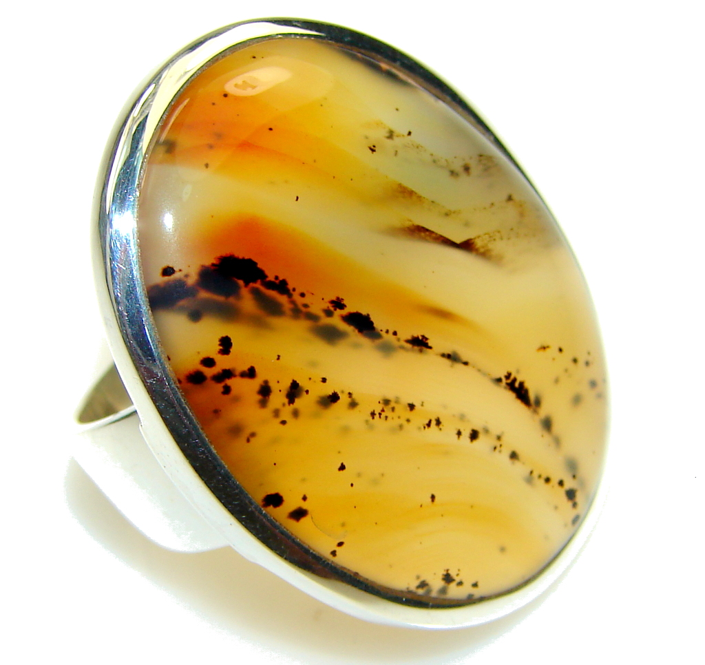 Amazing Germany Psilomelane Dendrite Sterling Silver ring s. 8 1/2