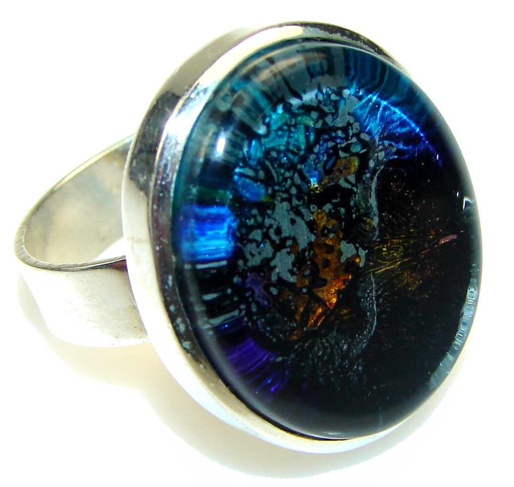 Secret!! Dichroic Glass Sterling Silver ring s. 12 1/2