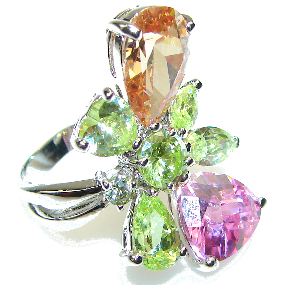 Awesome!! Multicolor Quartz Sterling Silver Ring s. 6 1/4