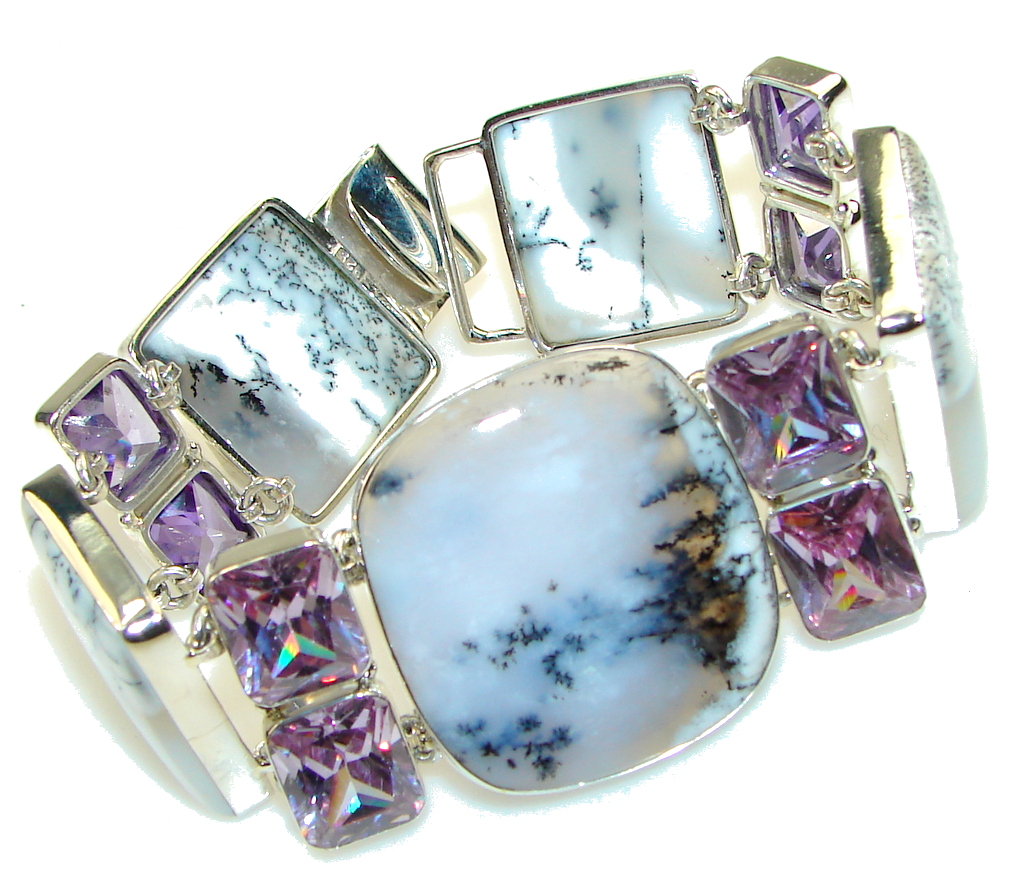 Special Secret! White Dendritic Agate Sterling Silver Bracelet